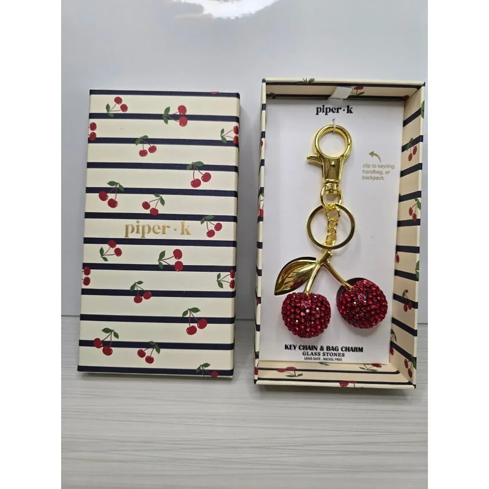 Piper K Cherries Glass Stone Bag Charm and Key Chain Accessory - NEW - Picture 5 of 7